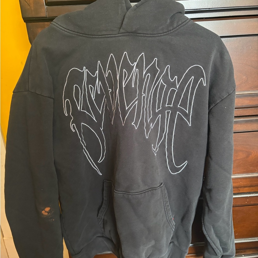 Black Graphic Hoodie with White Script Design